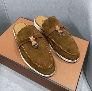 Lps piana sommar charms utsmyckade promenad mocka tofflor brun luxe lounge mule skor äkta läder casual slip-on lägenheter kvinnor lyxdesigners fabrik4411ess