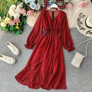 Nuovissima gonna a maniche rosse bianche Collezione francese super lunga Vita Big Swing Point Abito in chiffon Fata Retro Costumi da bagno da donna 2024