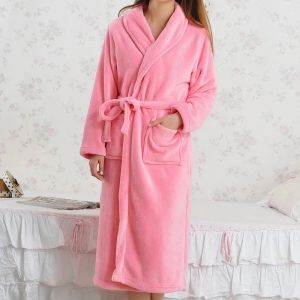 Sleepwear Women Men Soft Warm Coral Fleece Long Bathrobe Winter Kimono Flanell Bath Robe Nightgown Womens Dressing Gown Male Sleepwear Spa