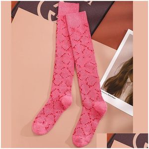 Men'S Socks Women Brand Sock Fashion Dressy Hip Hop Leg Socks For Girls Lady Knee High Design Fl Letter Print Stocking Streetwear Dro Dhksp