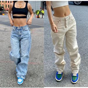 Y2K Womens Jeans Fashion Loose Denim Wide Leg Pants Street Casual Female Trousers Blue/Off White S-XL Drop 240309