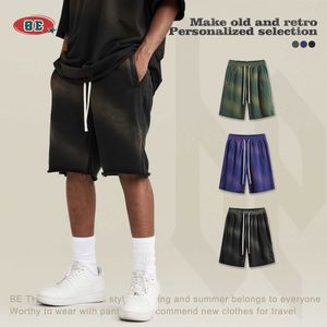 Be Mens Wear Primavera/Verão 380g Lavado Gradiente Macaco Shorts Rua Trendy Marca Capris para Homens