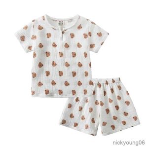 Set di abbigliamento Abbigliamento estivo per bambini Set corto Abbigliamento sportivo in lino per neonata T-shirt per ragazzo Set da 2 pezzi Abbigliamento biologico per bambini da 0 a 6 anni