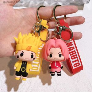 Schlüsselanhänger Lanyards Anime Naruto Schlüsselanhänger Modeschmuck Cartoon Figur 7 cm PVC Schlüsselanhänger Uzumaki Kakashi Actionfiguren für Männer Frauen Taschenanhänger Y240316