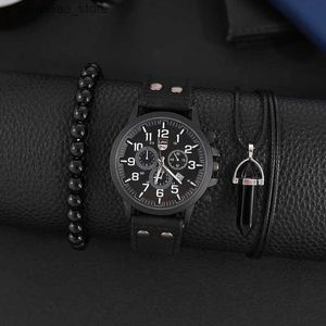 Другие часы, комплект из 3 предметов, модные мужские es, мужское ожерелье, браслет, кожаный кварцевый мужской деловой повседневный браслет, Relogio Y24031