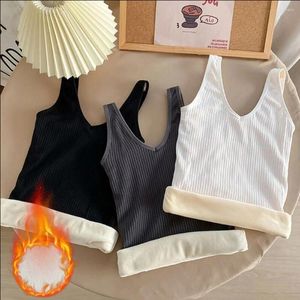 دبابات Camisoles المخمل قمم حرارية شتاء ثخانة كميسول نحيفة بلا أكمام صلبة اللون سترة حبال دافئة الخريف