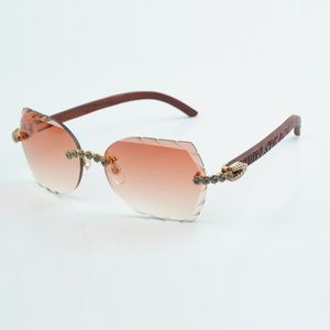 Fashionable new product blue bouquet diamond and cut sunglasses 8300817 with natural tiger wood leg size 60-18-135 mm