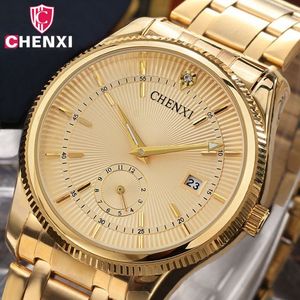 Chenxi Gold Watch Men Luxury Businessman Watch Golden Waterfofユニークなファッションカジュアルクォーツ男性ドレスクロックギフト069IPG Y19062258S