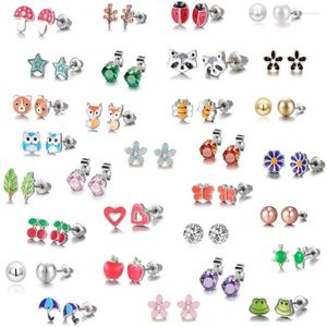 Stud Earrings 30 Pairs Stainless Steel Mixed Animals Heart Mushroom Tree Umbrella Set Kids Wholesale