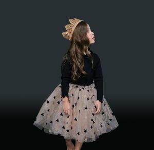 Baby Girl Stars Tutu Ball Gown Tulle Princess Dress Long Sleeve Party Dresses Black Color Autumn Winter2721696