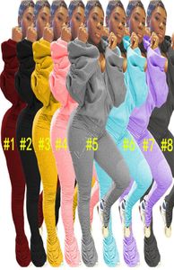 Women Trasksuit Two Pieces Set Off Shoulder Hooded Jacket Backless Zipper Top Pleated Pants Solid Color Autumn Winter Sports Suit 3853039