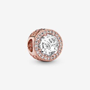 Błyszczące clear urok pandoras 18K Rose Gold Charms Zestaw Kobiet Designer Bransoleta Urklęci Naszyjnik Wisior Dziewczyna Prezent Diamentowe koraliki z oryginalną najwyższą jakością pudełka