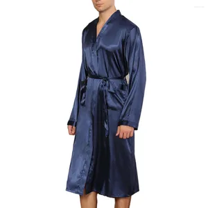 Herren-Nachtwäsche, leger, lang, Emulationsseide, Satin, Bademantel, Pyjama, Ärmel, knielang, Kimono-Robe, Kleid, Nachtwäsche, Bademäntel für Männer