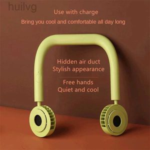 Electric Fans The New Mini Lazy Hanging Neck Small Fan Leafless Mute Outdoor Travel Fitness Creative Three-Generation Mobile Air Conditioner 240316