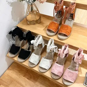 2024 nuove donne di arrivo moda espadrillas con zeppa tacchi alti in vera pelle scarpe di design di lusso donna tacchi aperti fibbia sandali di marca di alta qualità