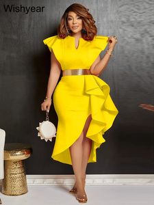 Sexig flare kort ärm hög sida split ruffles bodycon midi dres höstkväll bröllop fest födelsedag vestidos elegant 240313