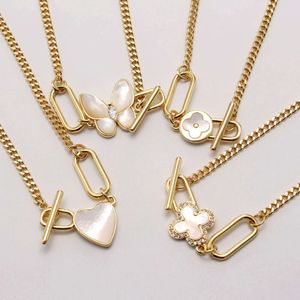 Hiphop Gold Plated Cuban Chains Cubic Zirconia Fashion Women Jewel Shell Clover/Heart/Farterfly Pendant Halsband Chokers