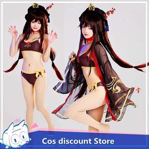 Women's Swimwear Game Genshin Impact Cosplay Hu Tao Swimsuit Summer Anime Women Swimwear 2022 Split Bikini is Thin With Handbag Sizes S-XLC24315