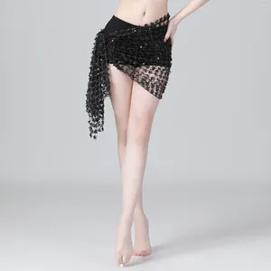 Abbigliamento da palco Danza del ventre Catena in vita con paillettes Sciarpa quadrata Pantaloni gonna da ballo per donne Gabbia Barboncino Gonne Ragazze Alto Basso