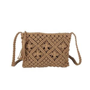 2024 New Tassel Hand Crossbody Bag Cotton Rope Cotton Line Crossbody Back Single Shoulder Hand Handheld Strawwoven Bag Woven Women's