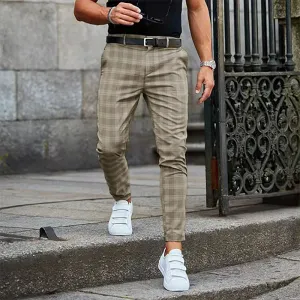 Pantaloni casual scozzesi a righe da uomo di marca Pantaloni da uomo in cotone quattro stagioni di alta qualità slim grigio scuro dritto