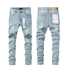 Purple Jeans Hole Mens Jeans Skinny Fit Patch Patch Vintage Distress Ruped Drected Etcher Biker Джинсовый брюк черный стройный хип -хоп для мужчин Джин