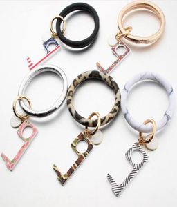 Door Opener Bracelet Keychain PU Leather Key Ring Wristlet Women Key Holder Contactless Elevator Tool Girl Jewelry 9 Designs DW5558399535