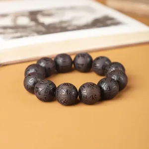 Strand Buddha Beads Black Sandalwood Carving Calligraphy And Amusement Hand Bracelets Six Character Proverbs Light