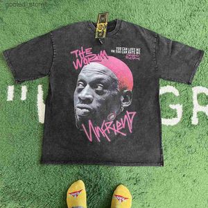 Men's T-Shirts Frog Drift Fashion Retro Loose Basketball Graphic Retro Wash Summer Worm Dennis Rodman Extra Large T-shirt Mens Wear Q240316