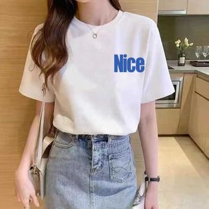 여름 여자 느슨한 면화 짧은 슬리브 흰색 티셔츠 여자 2024 한국 버전 새로운 라운드 넥 상단 맨 아래 셔츠