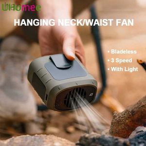 Elektriska fläktar som hänger nacke/midjefläkt Multifunktionell USB Mini Portable laddningsbar fläkt Bladelös 3 Speed ​​Outdoor Electric Fan med ljus 240316