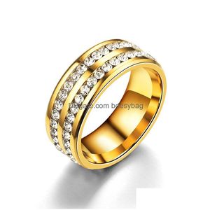 Anéis de banda 8mm de aço inoxidável cristal ouro sier banhado anéis de banda para mulheres homens moda jóias festa de casamento clube desgaste gota entregar dh5sq