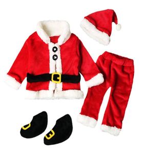 女の女の子の男の子の幼い幼い服のためのクリスマスサンタクロース4pcsサンタクリスマストップパンツハットソックス
