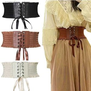 Belts Elegant Ruffles Wide Belts Classic Solid Color Lace Up Waspie Belt Vintage Elastic Waistband Casual Dress Coat Girdle For WomenY240316