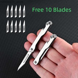 Tactical Knives Mini Stainless Steel Folding Scalpel Medical Folding Knife EDC Outdoor Unpacking Pocket Knife with 10pcs Replaceable BladesL2403