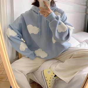 Women's Hoodies Women Autumn Winter Long Sleeve Casual Pullover 2024 Blue Sky White Clouds Soft Hooded Top Lady Sweater Jumper Loose