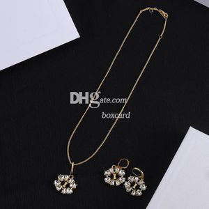 Brincos de cristal de luxo, conjunto de colar com corrente de elo, conjunto de brincos estampados com letras da moda com caixa de presente