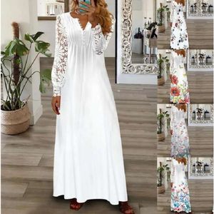 Designer Kvinnokläder 2024 Spring and Summer Womens New Fashion Lace Long Dress Fashionable and Sexy Women's Dress Ladies Lace Bodycon V Neck White Dress 4fzi