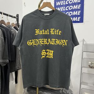 特大の2024ビンテージウォッシュレタープリントTシャツ男性女性トップクオットコットンティーショートスリーブTシャツ