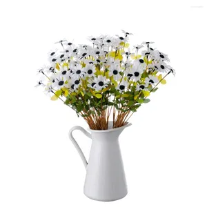 Dekorativa blommor 25st av 3 gafflar konstgjorda siden Daisy Flower Branch för hembordets mittstycken Arrangement Dekoration White Black