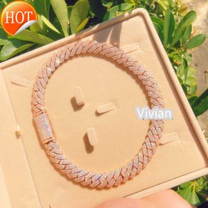 15mm Miami Küba Bağlantı Zinciri Sterling Gümüş Hip Hop S925 Takı VVS Moissanite Elmas Lüks Kolye