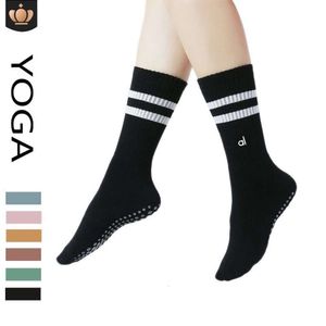 2 pares meias al meias antiderrapantes algodão feminino mid-tube pilhas mais grosso terry pilates yoga meias al longo meia