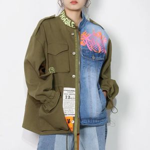 2024 Spring Autumn High Quality Lapel Long Sleeve Fake Two Piece Denim Coat Patchwork Vintage Jacket Women Casual 240311