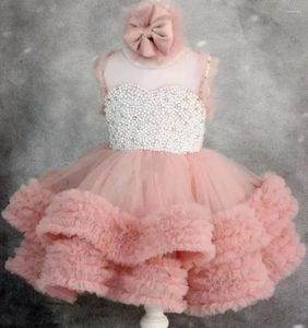 Sukienki dla dziewczynek kwiat urocze brokatowe perły błyszczące puffy organza z łukiem dziecko tutu urodziny sukienka księżniczka świąteczne suknie