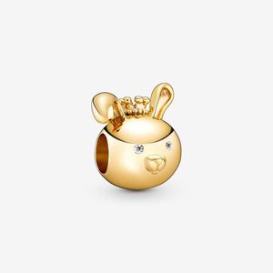 Gold plated Shining Rabbit Charm Pandoras 925 Sterling Silver Animal Portrait Charms Bracelet Making Beads charm Necklace Pendant with Original Box TOP quality