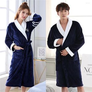 Kvinnors sömnkläder full ärm lång intim underkläder med bälte hemklänning korall fleece kimono badrock för söta par
