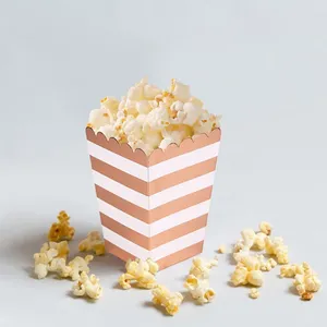 Party Decoration JQSYRISE 8Pcs Rosegold Striped Popcorn Boxes Wedding Kids Birthday Decor Baby Shower Candy Box Bags Movie Supplies