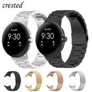 Google Pixel Watch Band Aksesuarları için Paslanmaz Çelik Boşluk yok Klasik Toka Metal Bilezik Yedek Piksel İzle 2 Strap240312