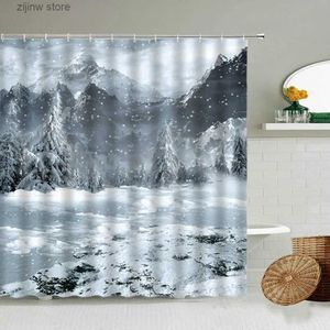 Shower Curtains Snow Mountain Forest Scenery Shower Curtain Winter Natural Landscape Photography Bathroom Decor With Hook Waterproof Curtains Y240316