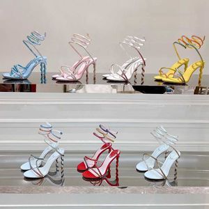 デザイナーのRene Caovilla Cleo Rhinestones-Studded Stiletto Sandals Square Head Stras